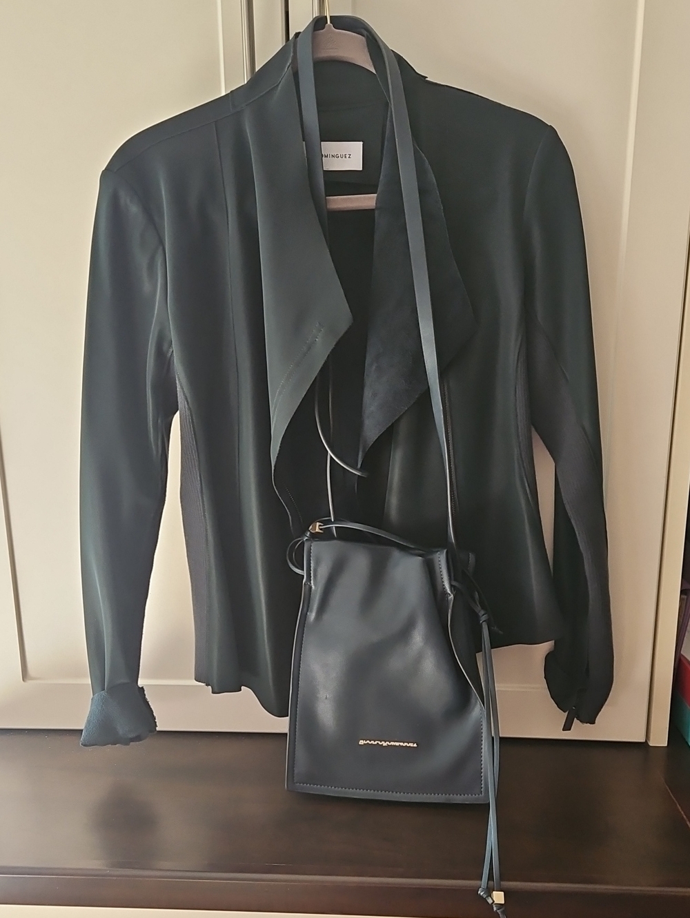 Spanish brand Aldolfo Dominguez Faux suede jacket and matching bag